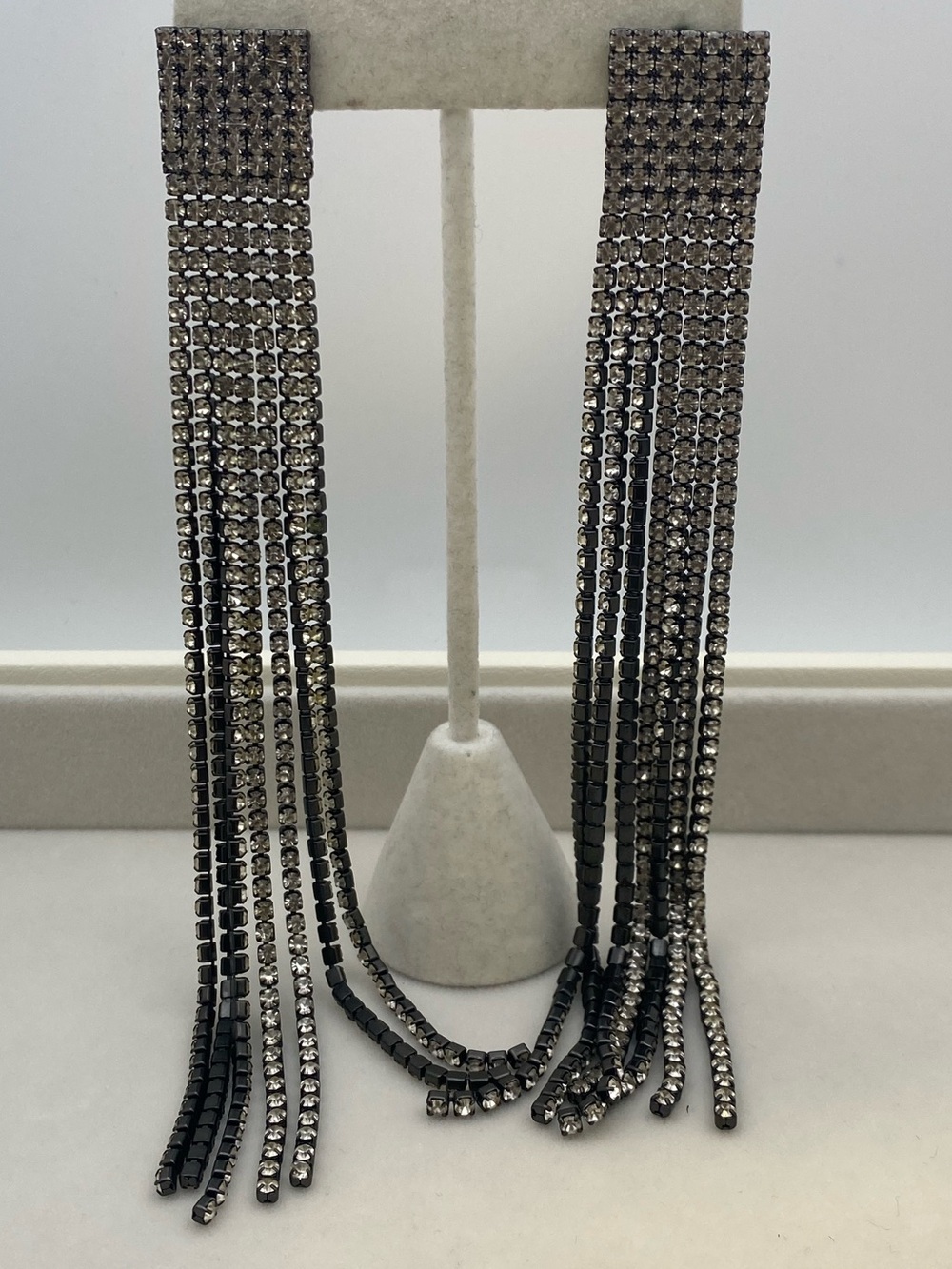 Gunmetal Rhinestone Fringe Drop Earringe